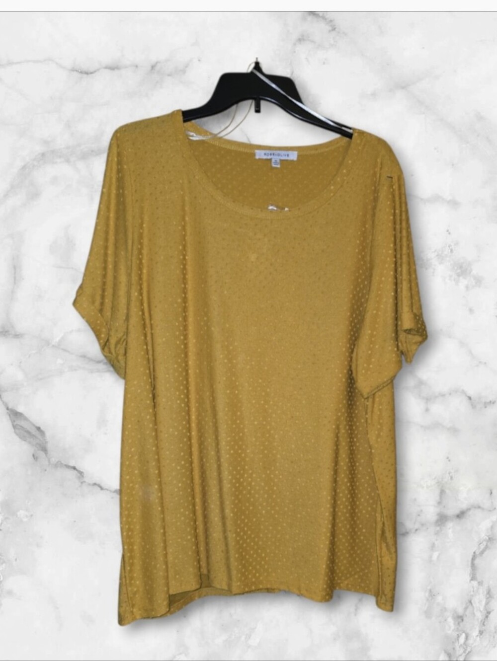 NWOT Rose +Olive Mustard Yellow Swiss Dot Short-Sleeve Top